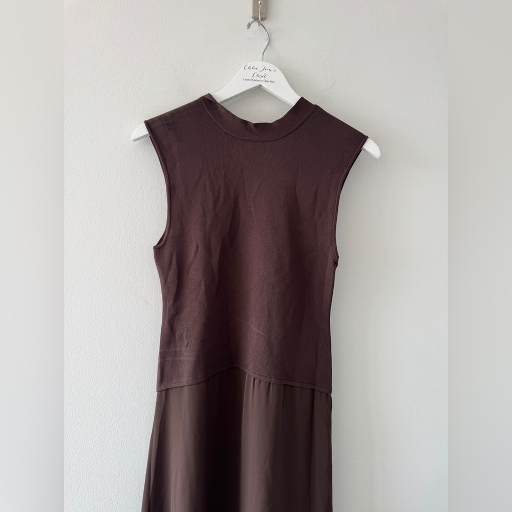 ASTR THE LABEL High Neck Tie Back Brown Midi Dress M - Picture 6 of 6